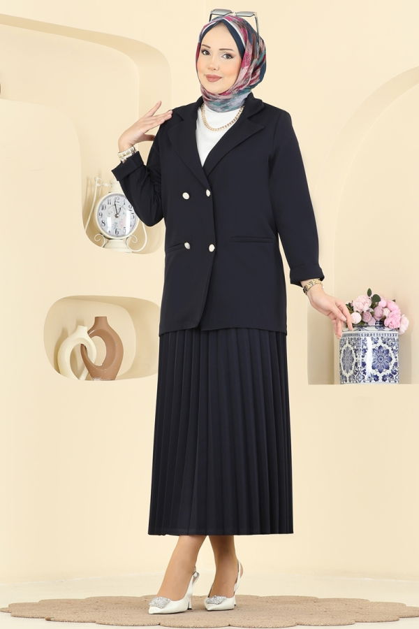 Modaselvim Hijab Combinations Combined 880ART1138 Navy Blue