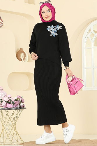 moda selvim طقم أسود 9002OZN1046 - Thumbnail