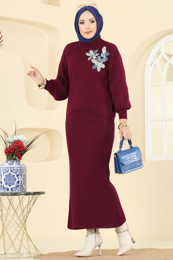 Modaselvim Hijab Combinations Combined 9002OZN1046 Burgundy