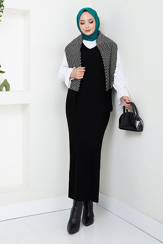 moda selvim طقم أسود 9003UZ1029-M - Thumbnail