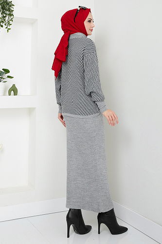 moda selvim طقم رمادي 9003UZ1029-M - Thumbnail