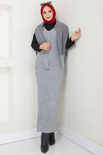 moda selvim طقم رمادي 9003UZ662 - Thumbnail