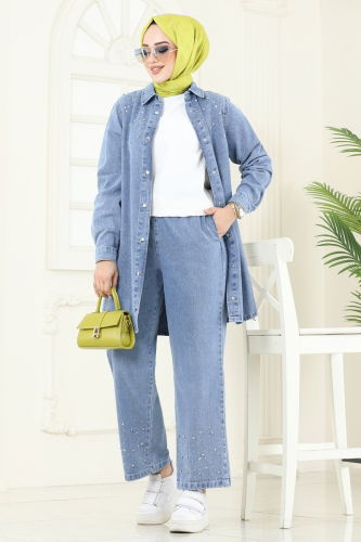 moda selvim طقم جينز فاتح 9007YLD1073 - Thumbnail