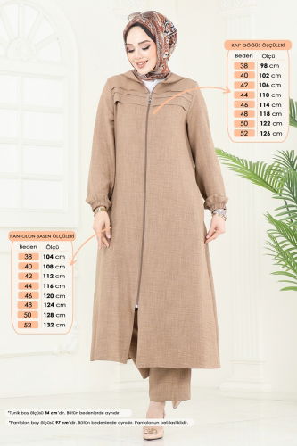 moda selvim طقم بيج غامق 9012S324 - Thumbnail