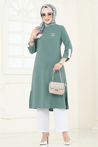 moda selvim طقم أخضر باهت وسكري 9020S324 - Thumbnail