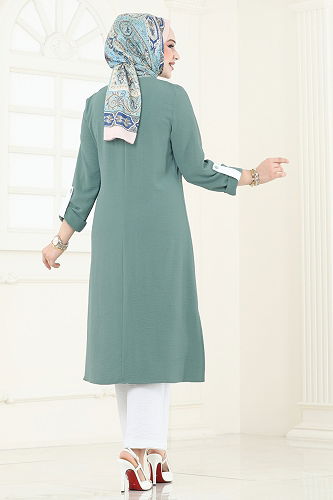 moda selvim طقم أخضر باهت وسكري 9020S324 - Thumbnail