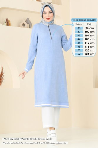 moda selvim Combined 9022S324 Baby Blue & Ecru - Thumbnail