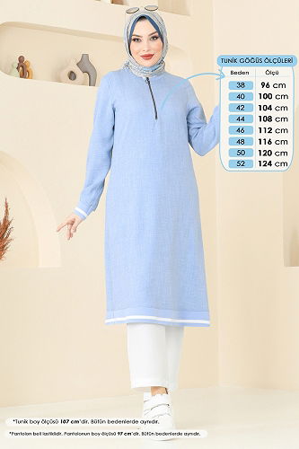 moda selvim Combined 9022S324 Baby Blue & Ecru - Thumbnail