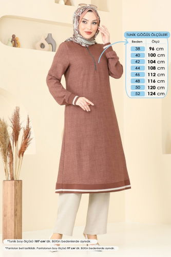 moda selvim طقم بني وبيج 9022S324 - Thumbnail