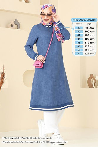 moda selvim طقم أزرق وسكري 9022S324 - Thumbnail