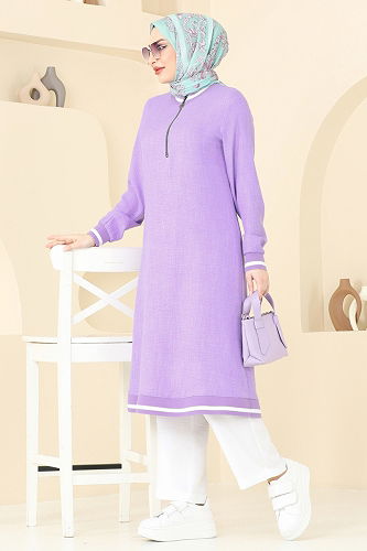 moda selvim طقم ليلكي وسكري 9022S324 - Thumbnail