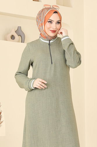 moda selvim طقم أخضر عشبي وسكري 9022S324 - Thumbnail