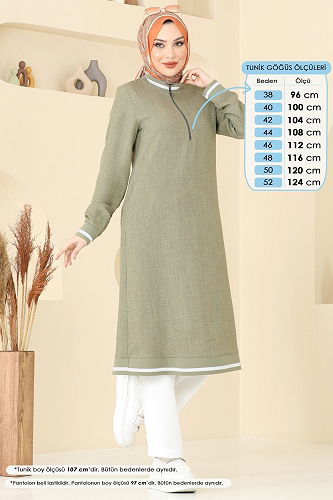 moda selvim طقم أخضر عشبي وسكري 9022S324 - Thumbnail