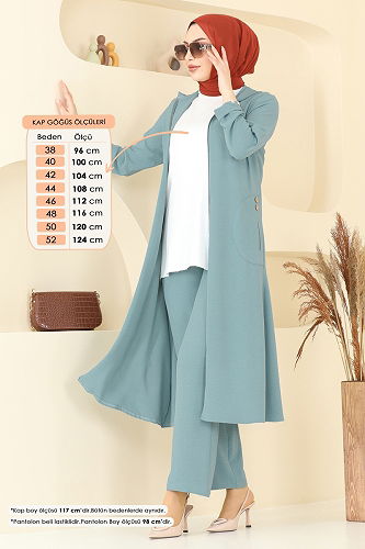 moda selvim طقم أخضر باهت 9025S324 - Thumbnail