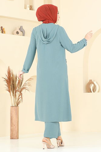 moda selvim طقم أخضر باهت 9025S324 - Thumbnail