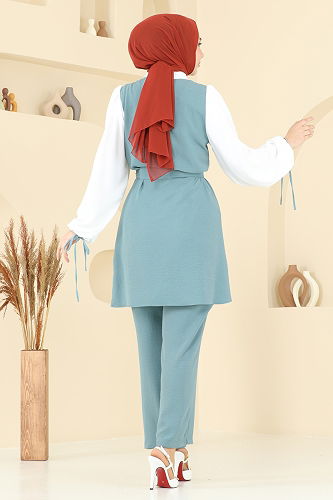 moda selvim طقم أخضر باهت 9026S324 - Thumbnail