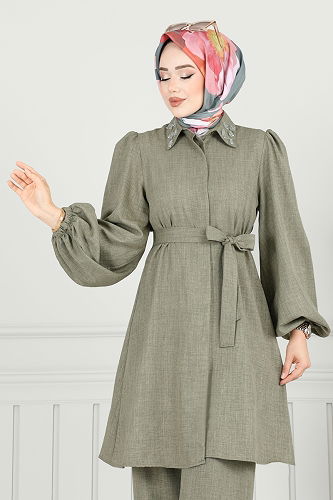 moda selvim طقم أخضر عشبي 9038S324 - Thumbnail