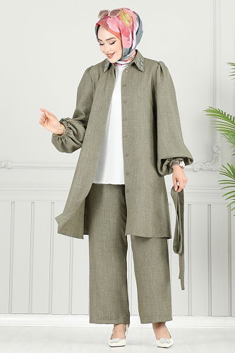 moda selvim طقم أخضر عشبي 9038S324 - Thumbnail