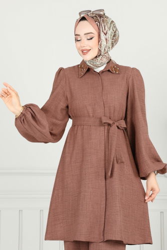 moda selvim طقم بني 9038S324 - Thumbnail