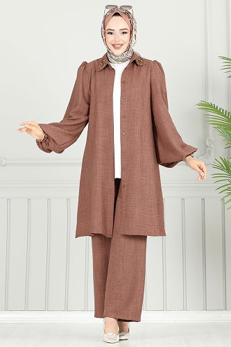 moda selvim طقم بني 9038S324 - Thumbnail