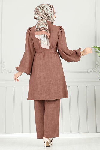 moda selvim طقم بني 9038S324 - Thumbnail