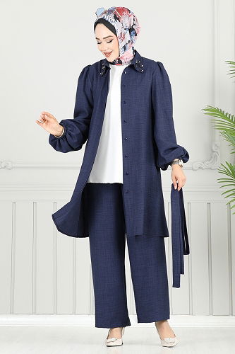 moda selvim طقم كحلي 9038S324 - Thumbnail