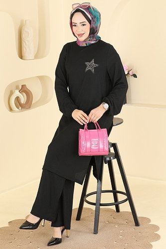 moda selvim طقم أسود 905PM271 - Thumbnail