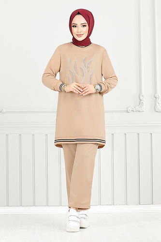 moda selvim طقم بيج 9116PL940-M - Thumbnail