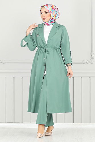 moda selvim طقم أخضر باهت 9140PL940-M - Thumbnail