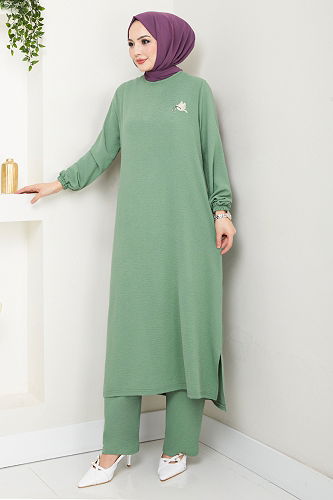 moda selvim طقم أخضر عشبي 9143PL940-M - Thumbnail