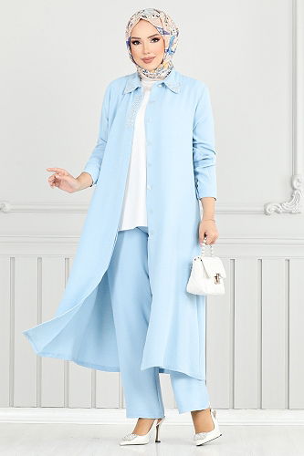 moda selvim طقم أزرق فاتح 9144PL940-M - Thumbnail