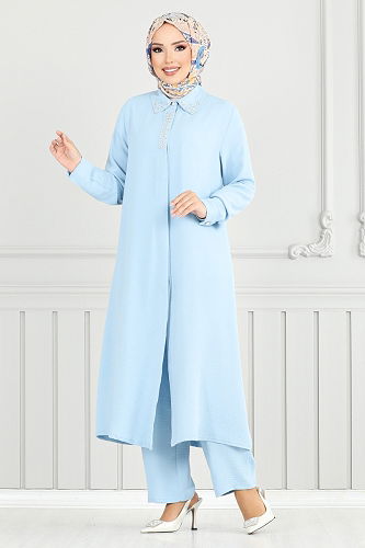 moda selvim طقم أزرق فاتح 9144PL940-M - Thumbnail