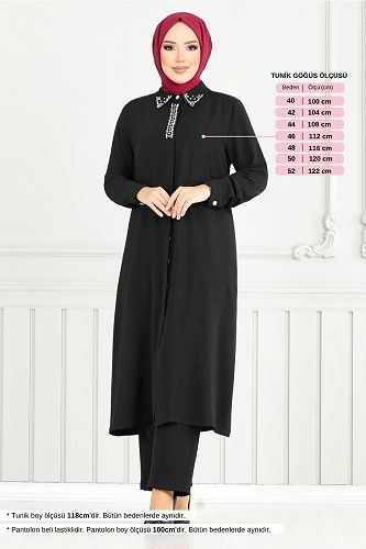 moda selvim طقم أسود 9144PL940-M - Thumbnail