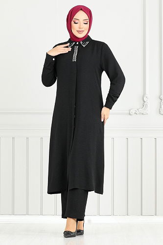 moda selvim طقم أسود 9144PL940-M - Thumbnail