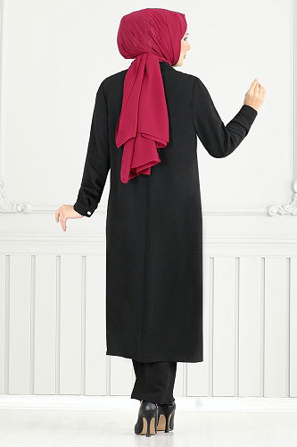 moda selvim طقم أسود 9144PL940-M - Thumbnail