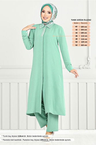 moda selvim طقم أخضر باهت 9144PL940-M - Thumbnail