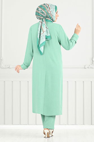 moda selvim طقم أخضر باهت 9144PL940-M - Thumbnail