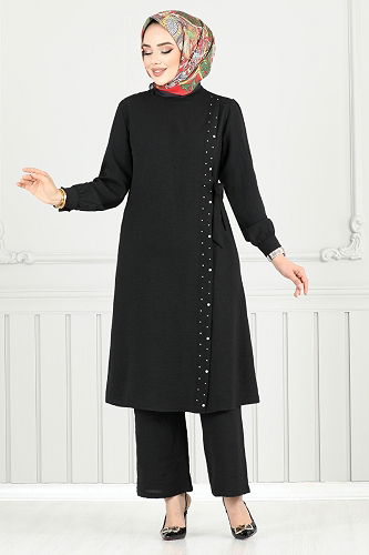 moda selvim طقم أسود 9145PL940-M - Thumbnail