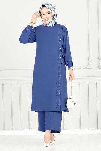 moda selvim طقم أزرق غامق 9145PL940-M - Thumbnail