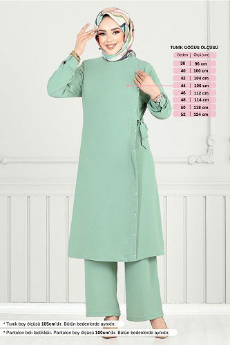 moda selvim طقم أخضر باهت 9145PL940-M - Thumbnail