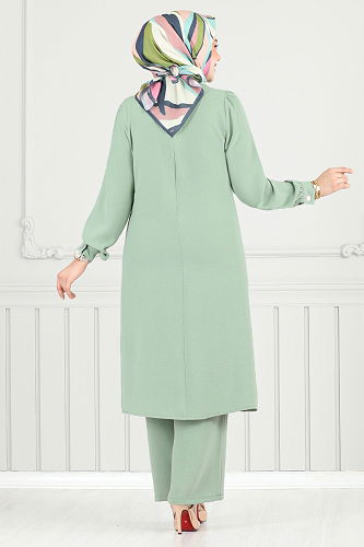 moda selvim طقم أخضر باهت 9145PL940-M - Thumbnail