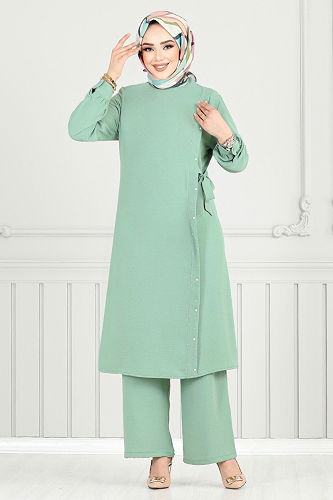 moda selvim طقم أخضر باهت 9145PL940-M - Thumbnail