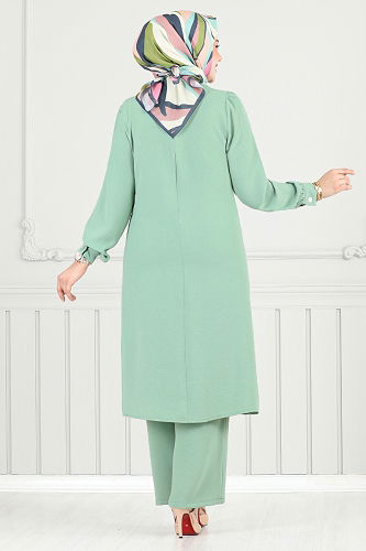 moda selvim طقم أخضر باهت 9145PL940-M - Thumbnail