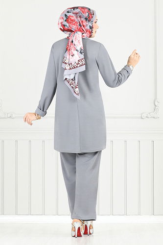 moda selvim طقم رمادي غامق 9146PL940-M - Thumbnail