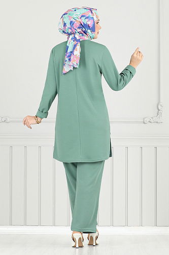 moda selvim طقم أخضر باهت 9146PL940-M - Thumbnail