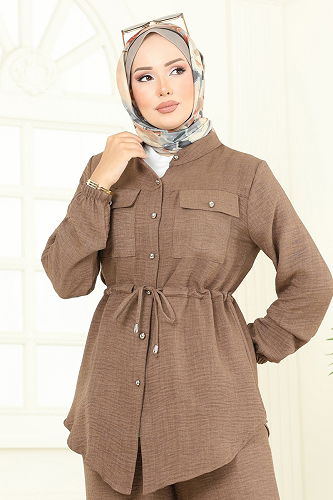 moda selvim طقم بيج غامق 9159PLK541 - Thumbnail