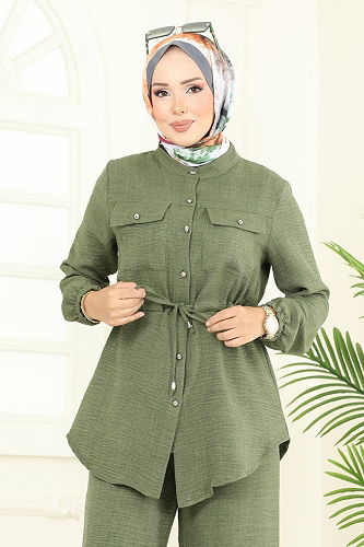 moda selvim طقم اخضر عفني 9159PLK541 - Thumbnail