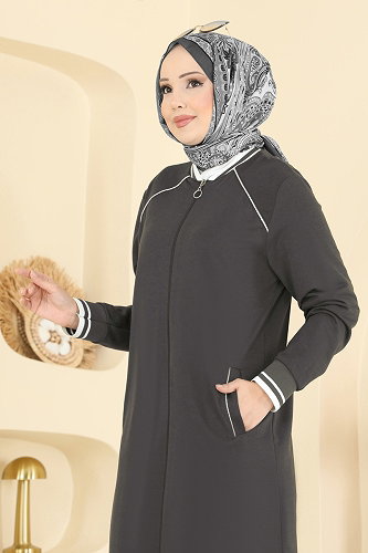 moda selvim طقم رمادي غامق 9161PLK541 - Thumbnail