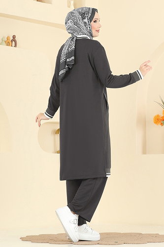 moda selvim طقم رمادي غامق 9161PLK541 - Thumbnail