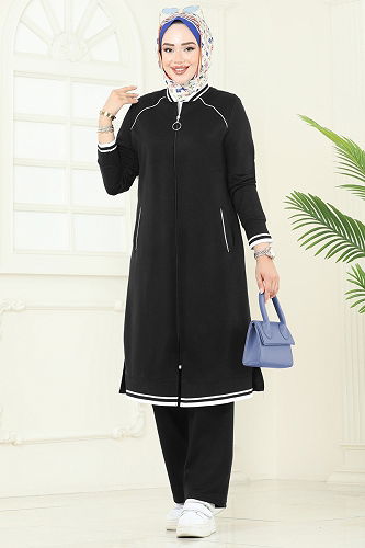 moda selvim طقم أسود 9161PLK541 - Thumbnail